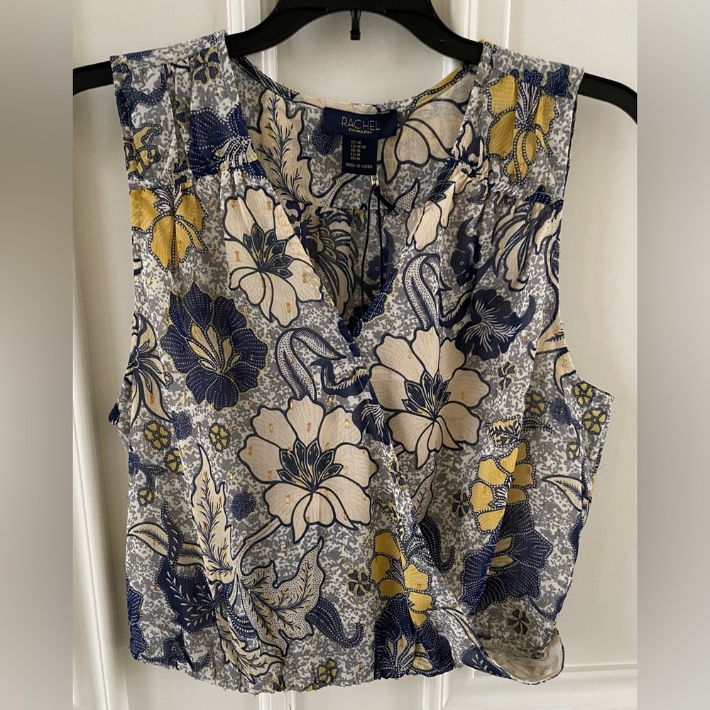 Rachel Roy Women's Sleeveless  Floral Top Gold Flakes